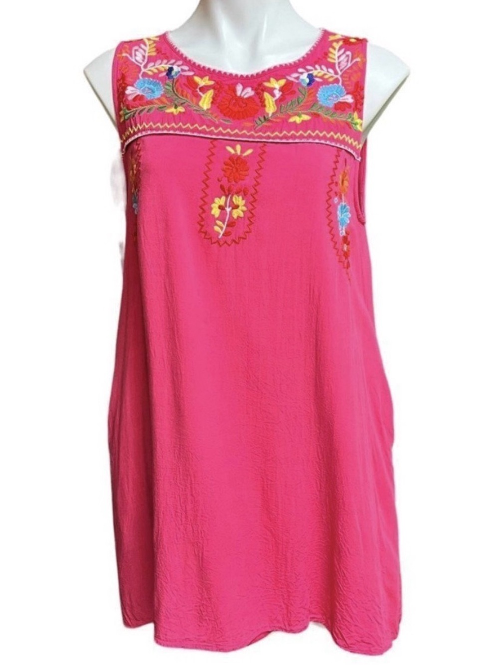 JODIFL Fuchsia Sleeveless Embroidered Mini Dress